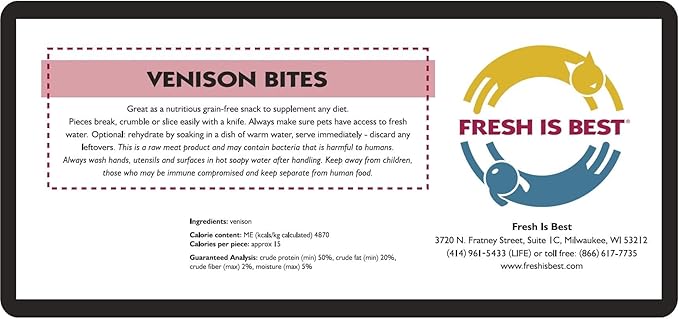 Fresh Is Best - Freeze Dried Healthy Raw Meat Treats for Dogs & Cats - Venison Bites