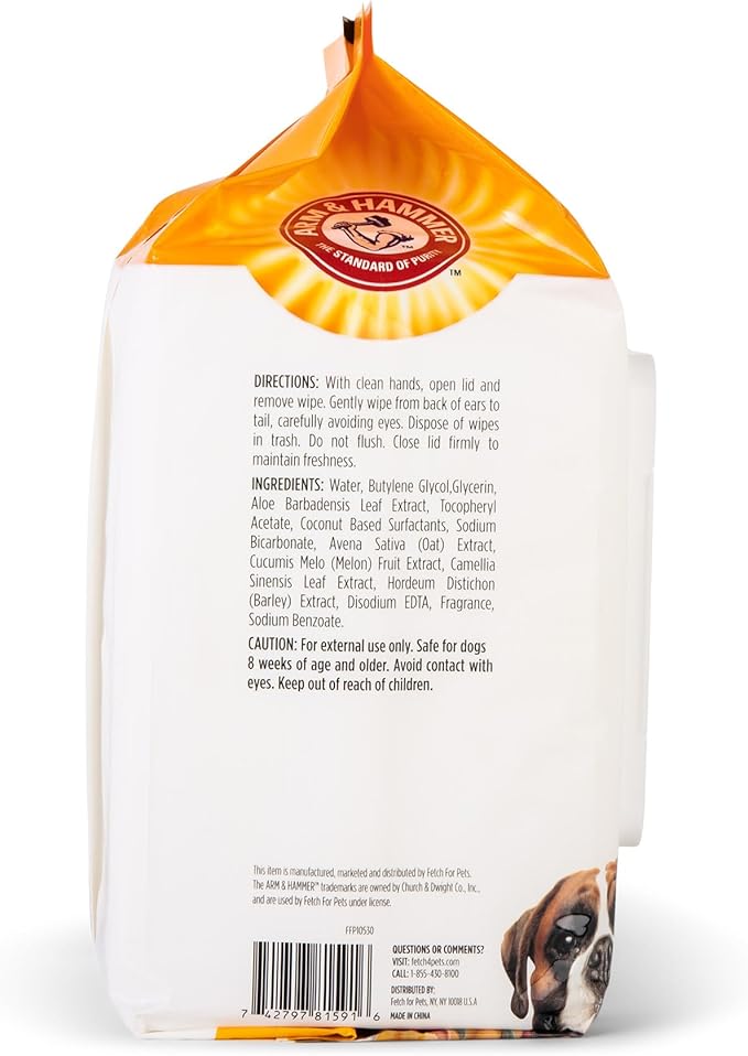 Arm & Hammer for Pets Heavy Duty Multipurpose Bath Wipes for Dogs | All Purpose Dog Wipes Remove Smell & Refresh Skin for Pets | Fruity Mango, Hundred Count - 6 Pack of Pet Wipes
