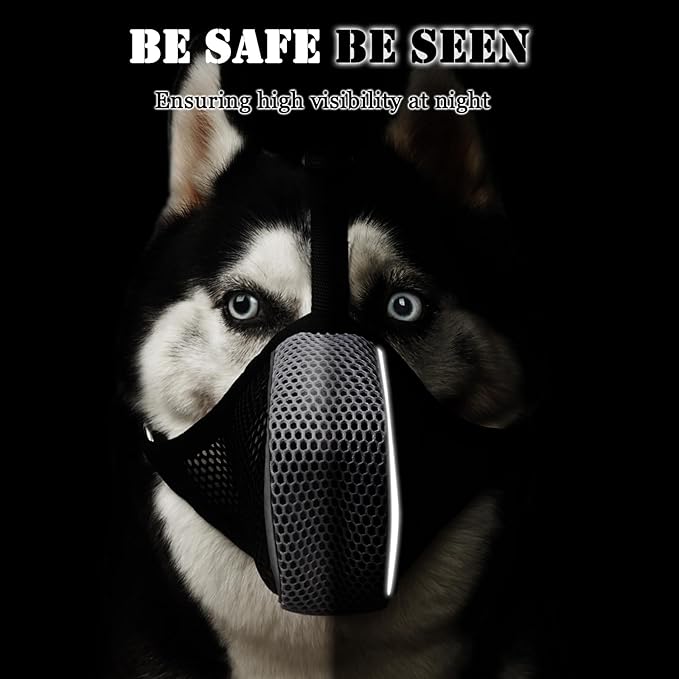 Mayerzon Dog Muzzle, Patented Mesh Soft Muzzle for Large Medium Small Dogs for Scavenging Grooming Biting Chewing, Breathable Reflective Doberman Husky Muzzle with Collar for Labrador Retriever Poodle
