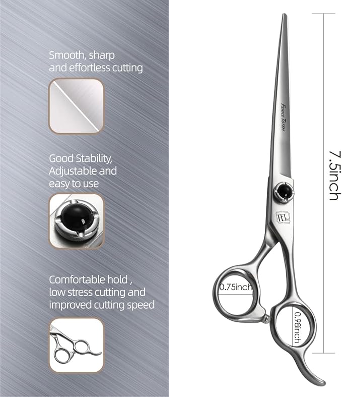Dog Grooming Scissors: 7.5 inch Professional Pet Shears Made Of Japanese 9CR Advanced Stainless Steel for Dogs Cats and Other Pets