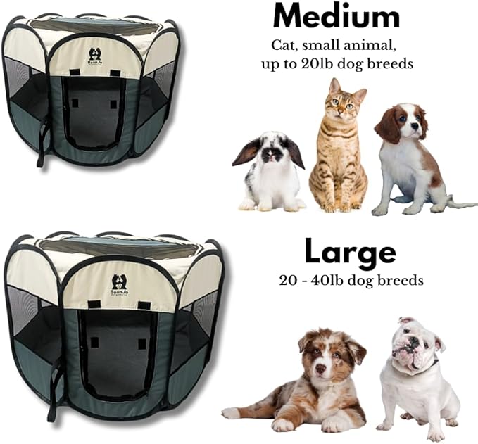 BeanJo Pet Supply Co. Foldable Portable Pet Playpen, Mesh Sides, with Carry Bag (Medium (18 * 25.5 * 25.5)) Dog, cat, Small Animal Enclosure, Safe for Outdoor use.