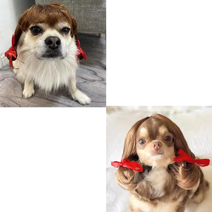 pet k9 Funny Dog Cosplay Wig, Headwear Apparel Toy,Pet Costumes, Cat Dress up for Halloween, Christmas, Parties, Festivals, Dog Wigs for Small Medium and Large Sized Dogs (Brown Braids)