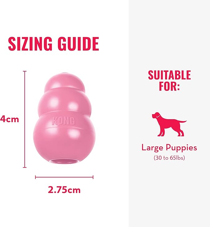 KONG Puppy - Natural Teething Rubber Chew Toy for Dogs - Stuffable Dog Toy for Extended Playtime - Chew & Fetch Toy for Puppies - for Large Puppies - Pink