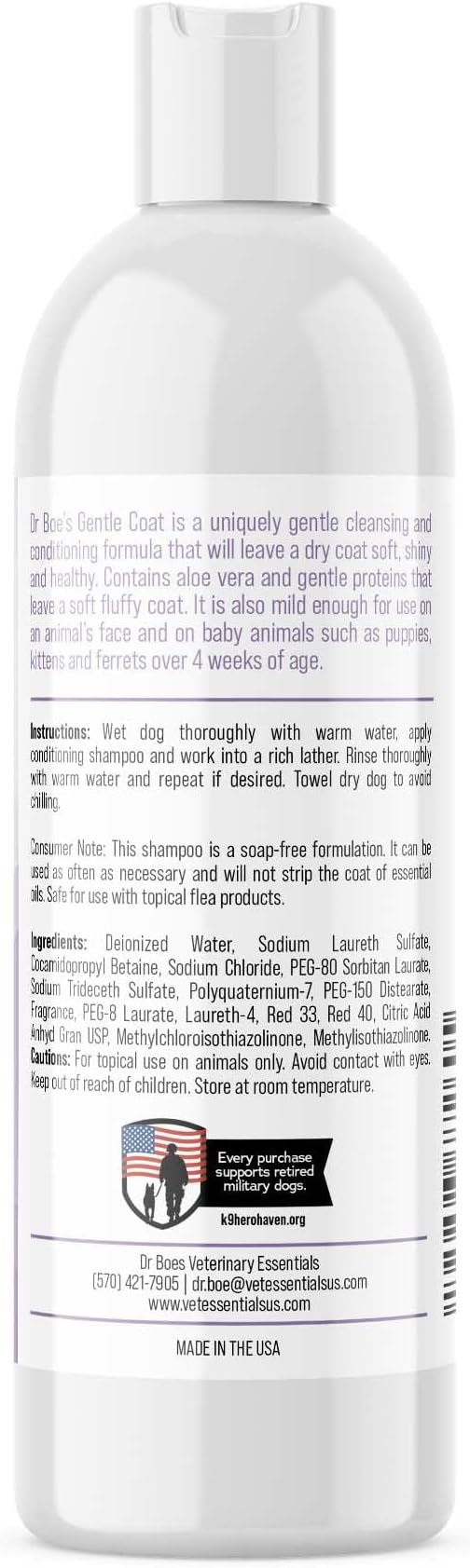 Dr. Boe's Veterinary Essentials GentleCoat Tearless Shampoo and Conditioner – Puppy and Kitten Soap-Free Formula – Grooming Supplies – All Natural, Aloe Vera & Gentle Proteins – 16 Fl Oz.