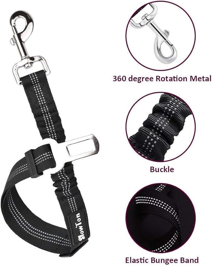 SlowTon Dog Seat Belt Harness for Car, Dog Car Harness Adjustable Mesh Breathable & Dog Seatbelt Safety Tether with Elastic Bungee for Small Medium Large Pets(Burgundy, Single Clip, XS)