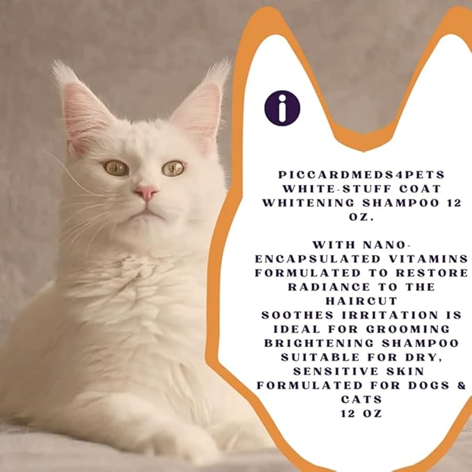 White-Stuff Coat Whitening Shampoo for Dogs & Cats – Gentle Formula for Stain Removal, Fur Brightening & Enhanced Coat Appearance – 12 oz