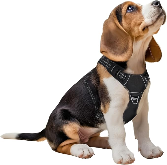 Dog Harness,No Pull Pet Harness Adjustable Reflective Pet Harness Easy Control Handle for Small to Large Dogs Soft Padded Puppy Vest (Black, Small)