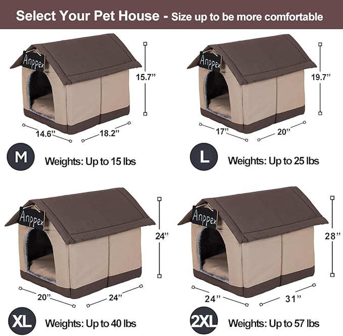 ANPPEX Small Dog House Indoor,M Size Indoor Dog House for Small Dogs and Cats,Covered Dog Bed with Cushion,Brown