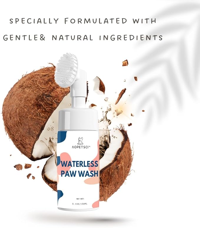 AOPETSCI Waterless Paw Wash Foam - Natural No-Rinse Cat and Dog Paw Cleaner; No Water Cat and Dog Paw Washer with Large Silicone Scrub Brush; Pet Paw Cleaner for Dogs Large, Medium and Small