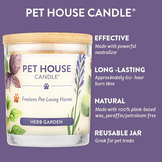 Pet House 9 oz Herb Garden Scented Pet Odor Candle, Clean Burning, Long Lasting, Plant Based Spring, Summer Scented Soy Candle, 60 Hour Burn Time