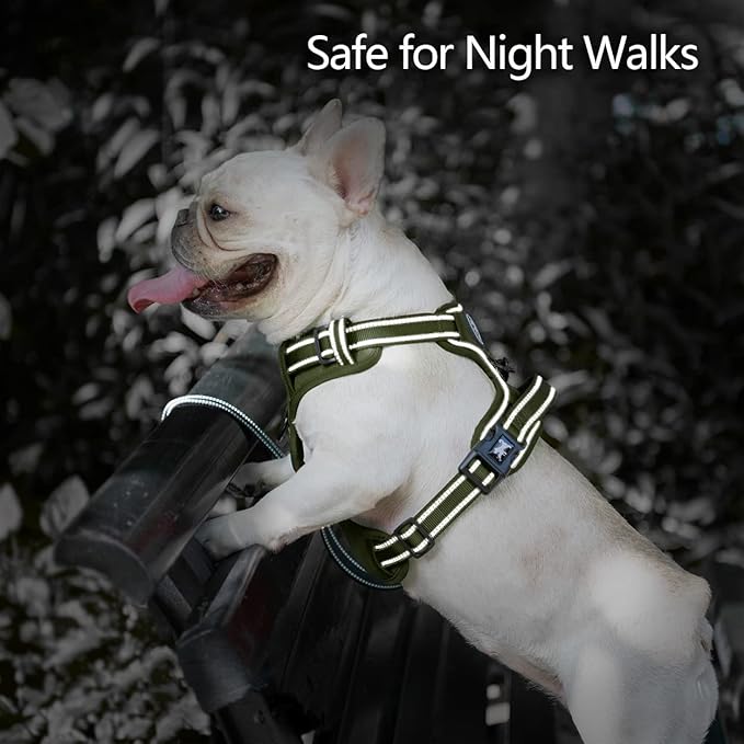 PoyPet No Pull Dog Harness, No Choke Reflective Dog Vest, Adjustable Pet Harnesses with Easy Control Padded Handle for Small Medium Large Dogs(Military Green,M)