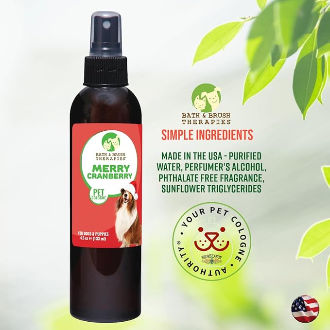 Bath & Brush Therapies® Merry Cranberry Pet Cologne 4.5 oz For Dogs | Long-Lasting Odor Eliminator | Paraben-Free | Biodegradable | Made in USA