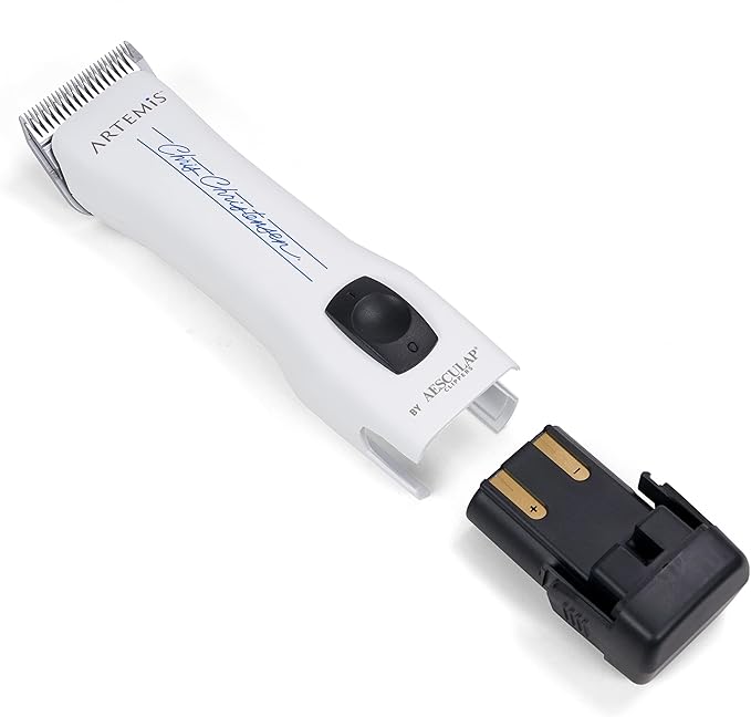 Chris Christensen Artemis Dog Clipper, Cordless Grooming, #10 Blade, Runs Quiet 63 db, Lightweight 0.84 lbs, 4-Hours Run Time Lithuim Ion Battery, Made in Germany, White