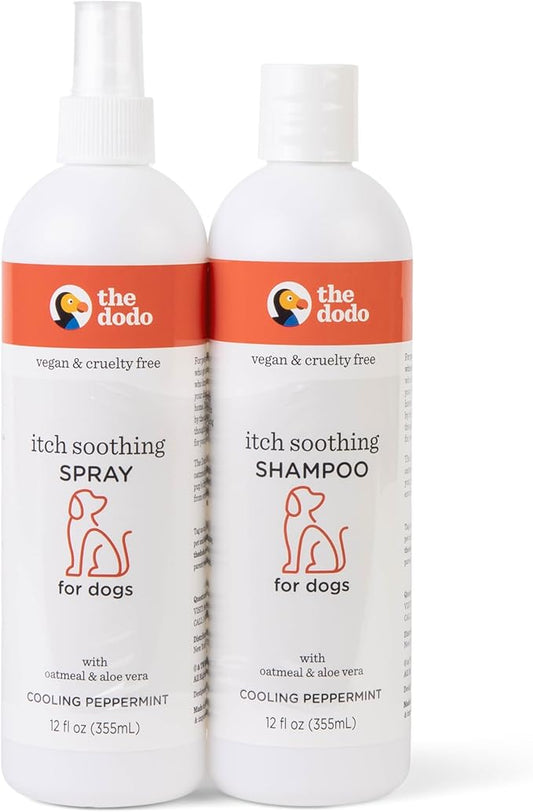 The Dodo Itch Relieving Shampoo & Spray Twin Pack for Dogs; 12oz Itch Relief Dog Shampoo + 12oz Itchy Dog Spray with Lavender and Chamomile; Vegan, Cruelty-Free, No DEA, MEA, SLS or Parabens