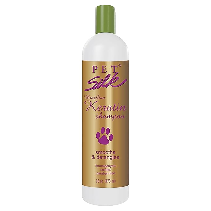 Pet Silk Brazilian Keratin Shampoo 16oz for Pets, Ideal for Shedding, Replenishes, Protects, Moisturizes and Hydrates your Pet's Coat, Restores Softness and Shine, Infused with Keratin and Silk!