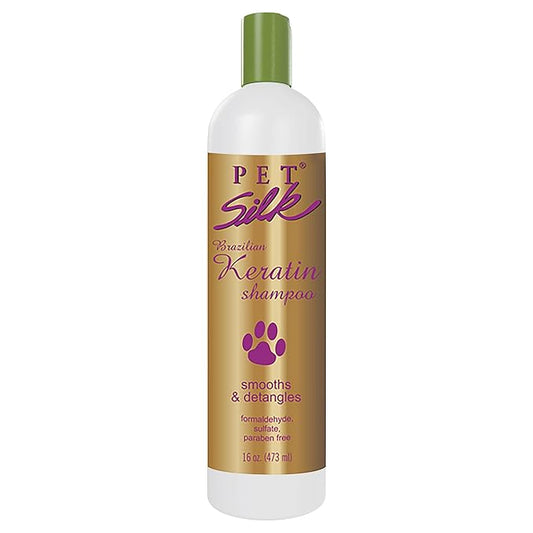 Pet Silk Brazilian Keratin Shampoo 16oz for Pets, Ideal for Shedding, Replenishes, Protects, Moisturizes and Hydrates your Pet's Coat, Restores Softness and Shine, Infused with Keratin and Silk!