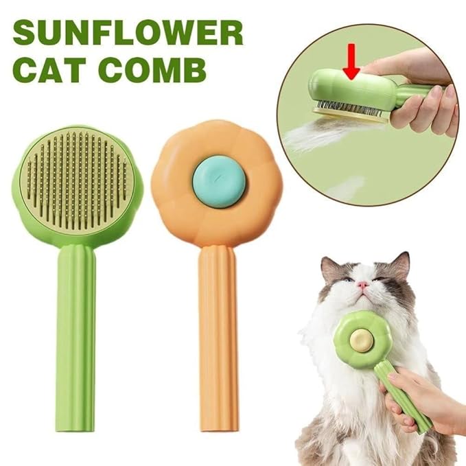 Andy's Orchids 2pcs Pet Hair Cleaner Brush, Pet Hair Cleaner Brush Self Cleaning Pet Hair Re mover Sunflower Shape Dog Brush Hair Removal Button Cat Grooming Brush