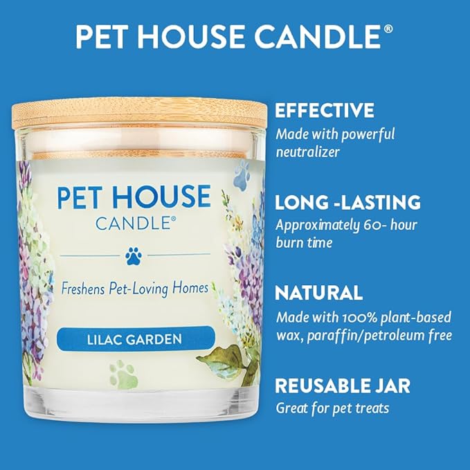 One Fur All Pet House Candle 2 Pack - Plant-Based/Soy - Long Lasting, Clean Burning Pet Odor Candle - Lilac Garden
