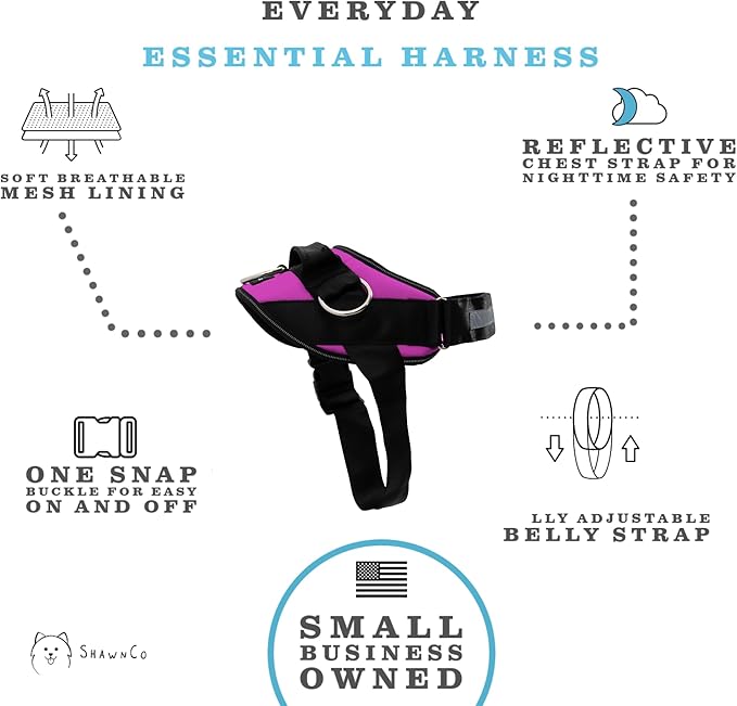 ShawnCo Essential Dog Harness, No-Pull Pet Vest with 3 Leash Clips, No Choke, Reflective, Adjustable and Padded, for Easy Walking and Training for Small, Medium and Large Dogs (Orchid, XS)
