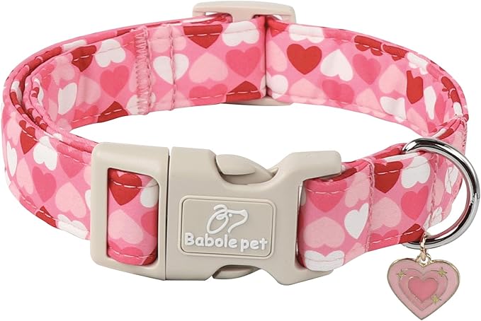 Valentine's Day Dog Collar - Cute Pink Valentines Dog Collar Girl Boy Durable Adjustable Love Heart Pattern Charm Dog Collars for Small Medium Large Dogs XL