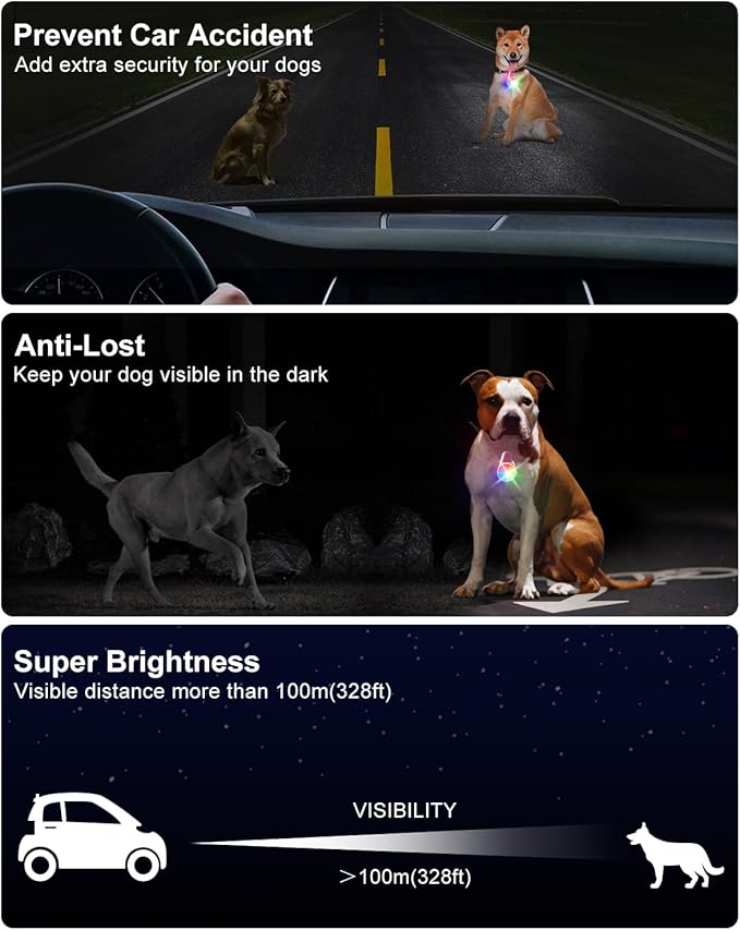Dog Lights for Night Walking, 2 Pack 4 Modes Dog Collar Light, Rechargeable Dog Walking Light for Nighttime Clip On, IP68 Waterproof Safety Light for Running, Cycling, Camping (White)