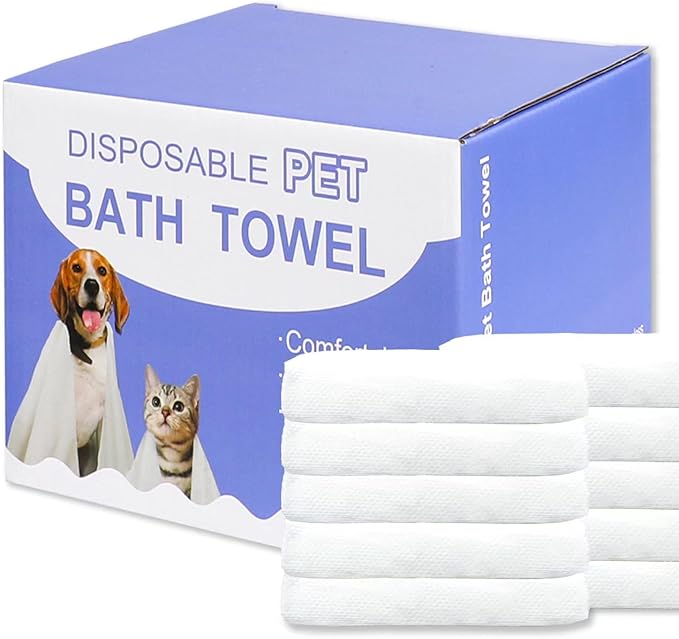 Disposable Pet Bath Towel,10 PCS Portable Pet Grooming Towels,19.6 x 21.6 inch Convenient Pet Cleaning Towel Pet Drying Towels,Absorbent Bath Towel for Medium Dog