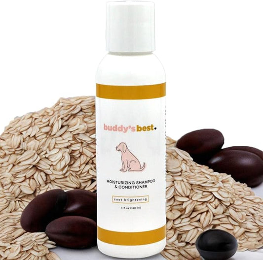 Buddy’s Best 4oz Travel-Size Dog Shampoo and Conditioner with Shea Butter, Oatmeal, Biotin, and Aloe Vera, Alcohol-Free Deep Moisturizer for Dry, Itchy Skin and Coats (Coat Brightening)