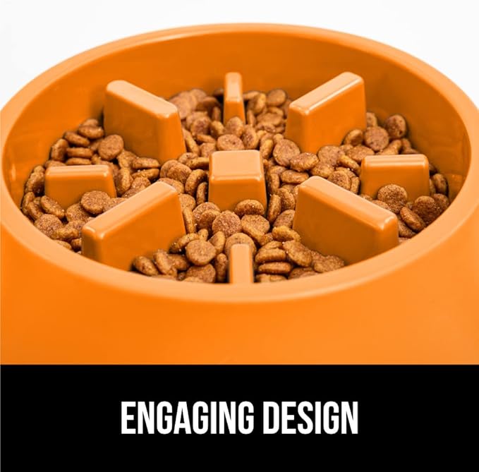 Gorilla Grip Slow Feeder Dog and Cat Bowls, Interactive Puzzle Toy for Dogs and Cats Food Training, Keeps Pets Busy and Prevents Puppy Overeating, Large, Small Breeds, 100% BPA Free, 4 Cup Orange