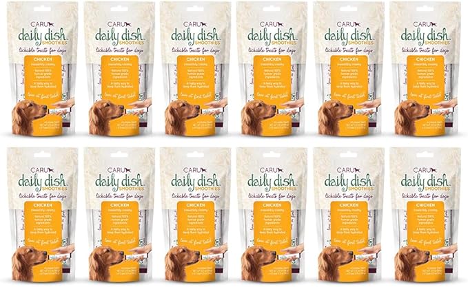 Caru - Daily Dish Smoothies - Lickable Chicken Dog Treat or Pet Food Topper - .5oz Tubes - 4 Tubes per Pack - 12 Pack