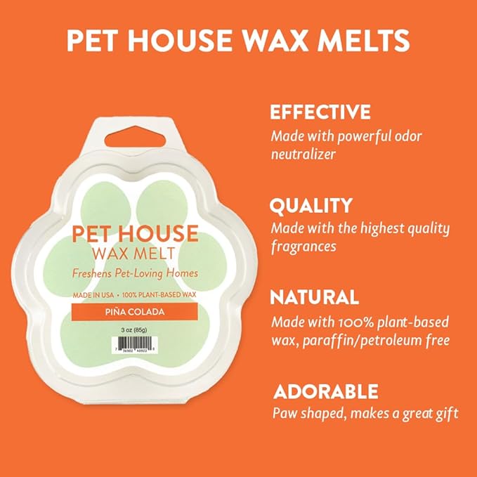 One Fur All Pet House Spring and Summer Wax Melts for Pet Odor, Natural, Plant Based Soy Wax Melts, Long Lasting Fragrance for Fresh Smelling Homes, Pina Colada