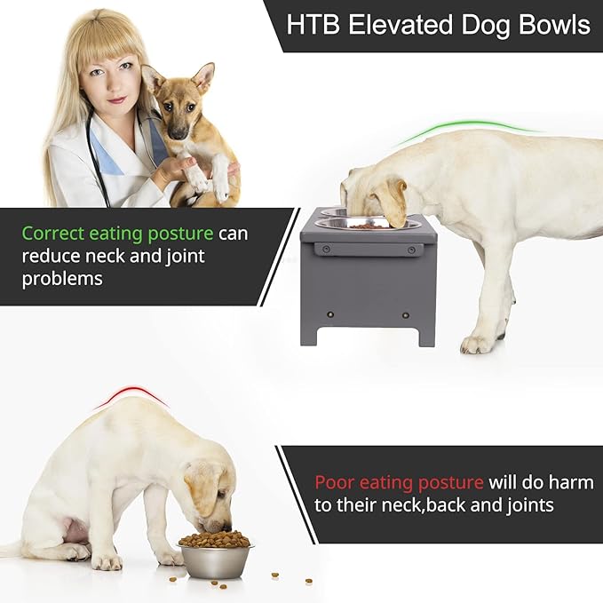 HTB Elevated Dog Bowls,Raised Dog Bowl Stand with 2 Stainless Steel Bowls,Elevated Raised Dog Bowls for Large Medium Small Sized Dogs
