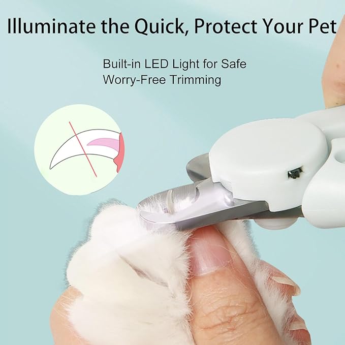 Cat Nail Clippers, EliaValth LED Dog Nail Clippers, Dog Nail Trimmers, Nail Grinder and Toenail Clippers for Thick Nails, Grooming Tool with Ergonomic Handle, Suitable for Small and Large Pets Green