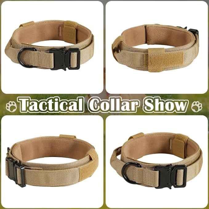 Tactical Dog Collar with Handle, Heavy Duty Military Dog Collar with Heavy Metal Buckle for Training, Adjustable Tactical Collars for for Medium and Large Dogs (XL, Brown)