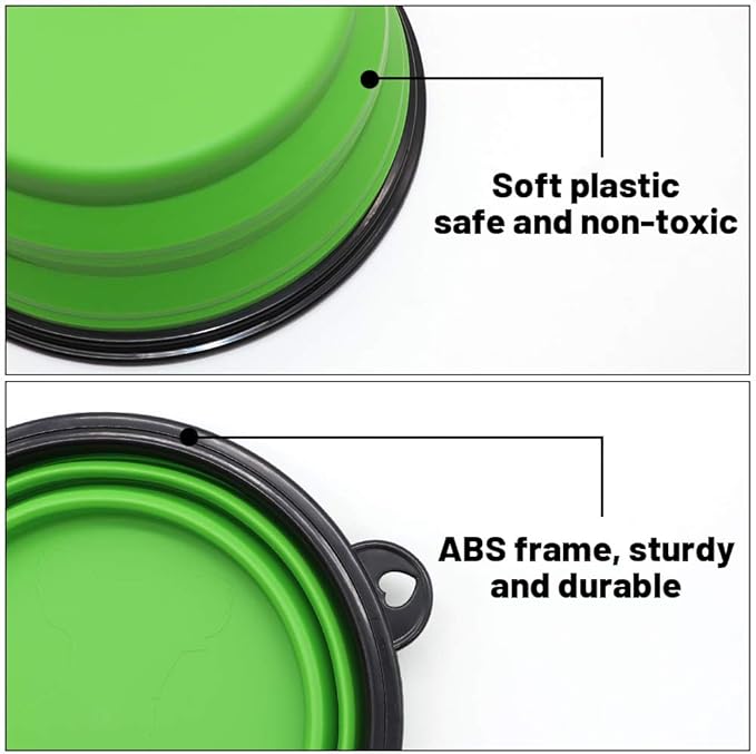 Dog Bowl Pet Collapsible Bowls, 2 Pack Collapsible Dog Water Bowls for Cats Dogs, Portable Pet Feeding Watering Dish for Walking Parking Traveling with 2 Carabiners (Large, Green+Purple)