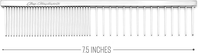 Chris Christensen 003 7.5 in. F/XC Greyhound-Style Butter Comb, Groom Like a Professional, Rounded Corners Prevent Friction and Breakage, Solid Brass Spin with Steel Teeth, Chrome Finish.