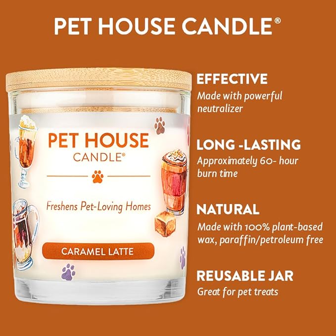 One Fur All Pet House Candle Plant-Based/Soy Candle - Clean Burning Scented Candles, Long Lasting Pet Odor Candle for Home - Caramel Latte