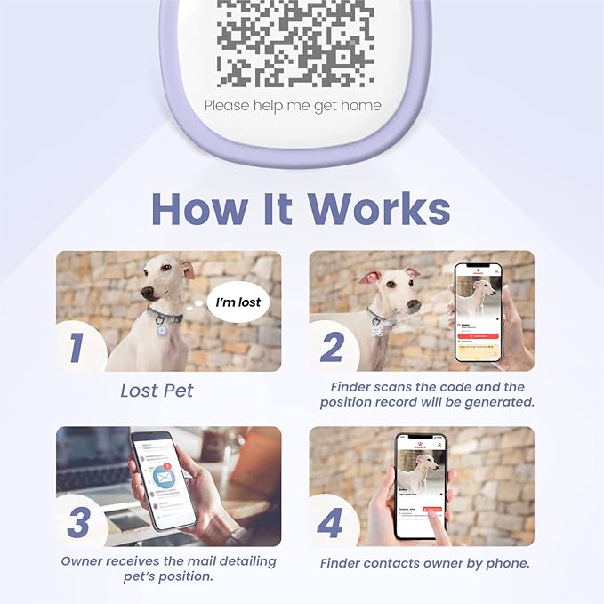 Pawaii QR Code Pet ID Tag, Silent Silicone Dog ID Tag, Modifiable Pet Online Profile, Free Online Pet Page Emergency Contact, Scan QR Receive Instant Pet Location Alert Email, 1Pack (Purple)
