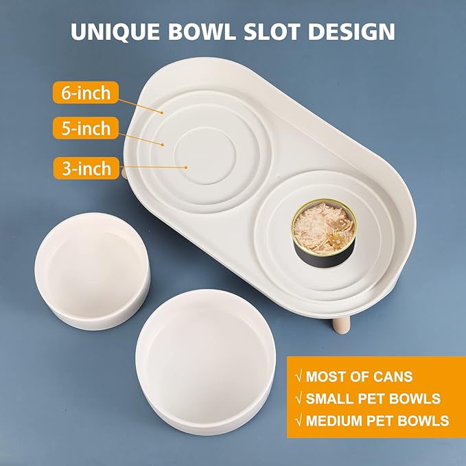 Raised Cat Food and Water Bowl Set - Elevated Ceramic Dishes With Non-Slip Stand and Splash Guard for Small Dogs - 2 x 480 ML (16.2 OZ)