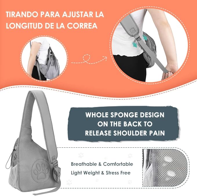 Lukovee Dog Slings for Small Dogs, Hard Bottom Support & Adjustable Soft Padded Shoudler Strap Dog Sling Carrier, Dog Purse with Button Closure & Zipper Pockets (for Pets up to 6 lbs, Grey)