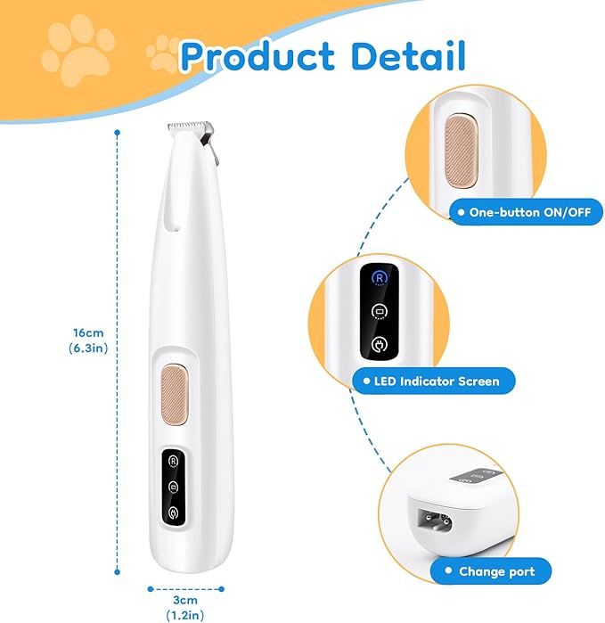 Mcbazel Pet Micro Precision Trimmer, Multifunctional Pet Hair Trimmer Waterproof Rechargeable Shaver with LED Light for Paws Eyes Ears Face Buttocks for Large/Small Dogs and Cats
