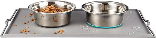 PEGGY11 Deep Stainless Steel Anti-Slip Dog Bowls with Silicone Mat - 2 Bowls + Mat, 2 Cups
