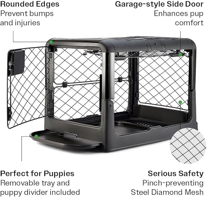 Diggs Revol Dog Crate, Charcoal, Collapsible, Portable, Easy To Clean, Durable, Secure, Puppy Divider