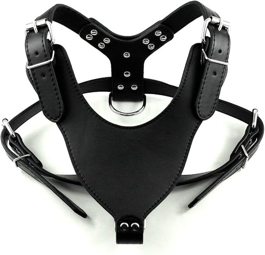 Leather Dog Harness Chest for 26"~34" Large Dogs Pitbull Mastiff Boxer Bully Black/Pink/Red/Gold Brown/Leopard/Brown (Black)