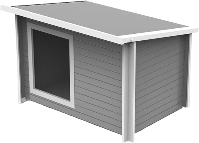 New Age Pet ECOFLEX Rustic Lodge Jumbo Dog House - Grey, Wood Plastic Composite, Easy Assembly, Elevated Floor, Fits Dogs Up to 175lbs, Door Flap Optional, 10-Year Warranty