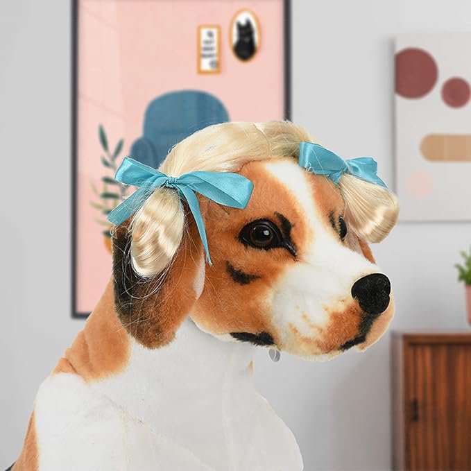 Funny Dog Cat Cosplay Wig, Pet Wigs for Halloween, Christmas, Parties, Festivals, Dog Wigs for Small Medium and Large Dogs(Golden Braid)