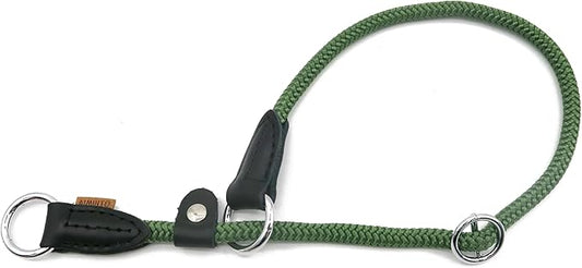 Braided Rope Collar, Training Dog Collar, Round Martingale Collar, Slip Collar with Adjustable Stopper and Slidable Stop Ring - Ideal for Medium Dogs (M(1/3") - 18" Long, Dark Green)