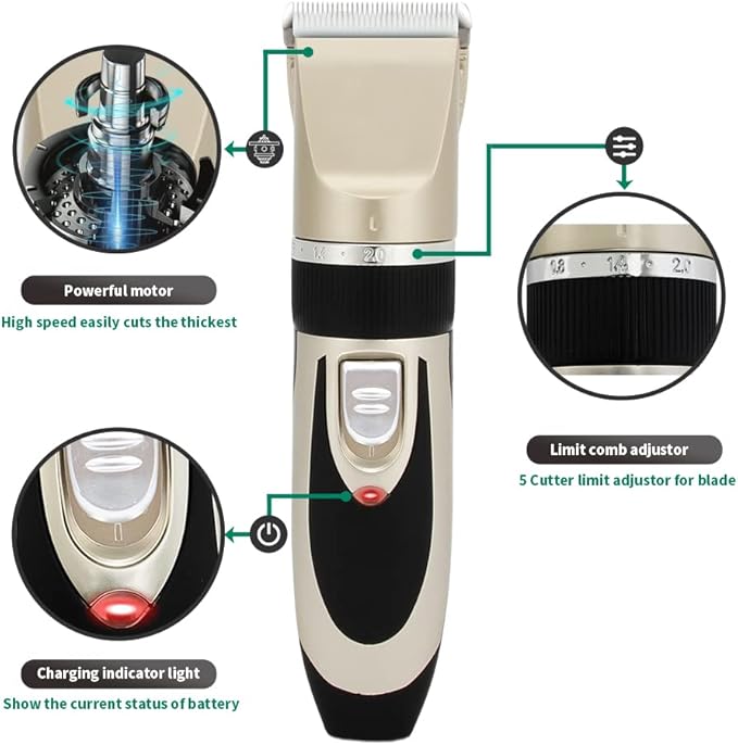 Gromming Dog Clippers,USB Rechargeable Dogs Cats and Other Pets Grooming kit,Professional Hair shavers, Low Noise Pets Hair Remover