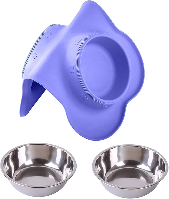 Hubulk Pet Dog Bowls 2 Stainless Steel Dog Bowl with No Spill Non-Skid Silicone Mat + Pet Food Scoop Water and Food Feeder Bowls for Feeding Small Medium Large Dogs Cats Puppies (Small, Purple)