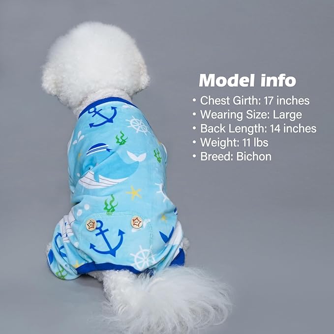 KYEESE Dog Pajamas Soft Dogs Clothes Pet Coat Velvet Dog Pajamas Small Sized Dogs Comfy Doggie Jammies Onesie Stretchy Doggie Pjs Pet Costume with Whale Pattern, Small