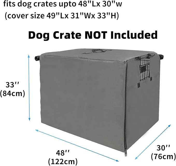 Dog Crate Cover 48 inch XL Dog Kennel Outside Cover, Big Dog Cage for Large Dogs Wire with1 2 3 Doors, Waterproof 600D Oxford Fabric Indoor/Outdoor Gray（Dog Crate NOT Included）